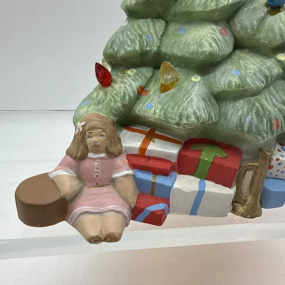 Ceramic Christmas Tree - Presents, Teddy, Doll Below Tree - Read